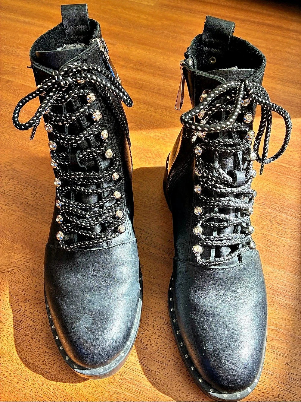 ZARA Studded Combat Boots in Black EU 37